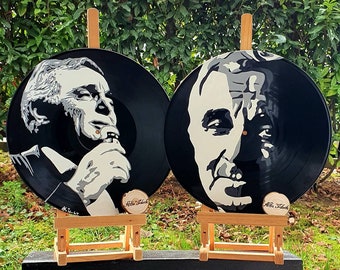 Vinyl record portrait deco adaptable in Clock record 33 rpm portrait pop art after photo in tribute to Charles Aznavour