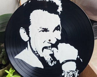 Vinyle recyclé (adaptable en horloge) Florent Pagny façon pop art peint a la main déco unique