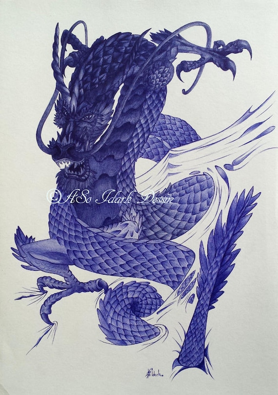 Dessin Dragon Style Tattoo Au Stylo Bille Bic Format A3