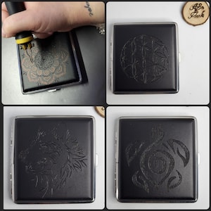 Étui/boîte à cigarettes ou porte carte en métal chromée et simili gravé 4 modèles uniques Élégant Design Décoré à la main cadeau fumeurs