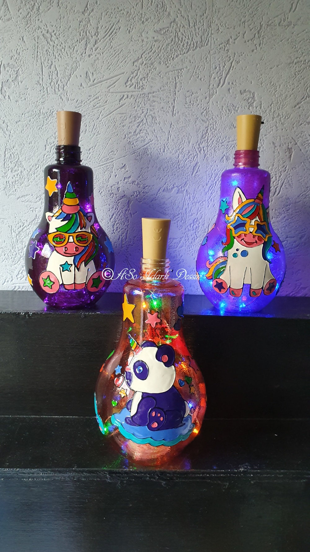 Veilleuse ou Lumière d'ambiance en Forme d'ampoule Lampe Licornes et Panda Corne avec Guirlande Led 