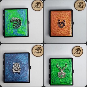 Étui/boîte à cigarettes ou porte carte peint/gravé 7 modèles uniques Élégant Design Décoré et Peint à la main idée cadeau fumeurs