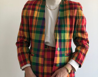 vintage 90s Co-ord Plaid Jupe Suit Blazer (6-8)
