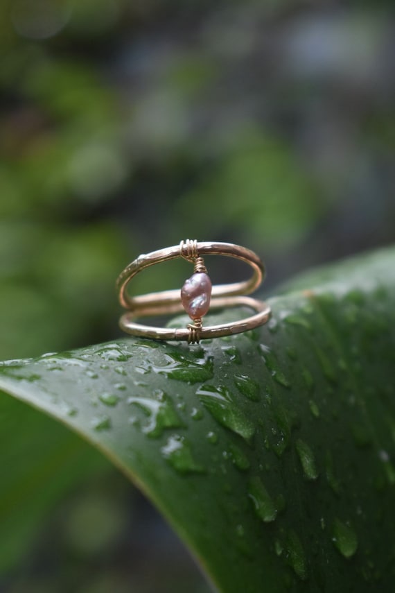 Pink keshi edison pearl ring