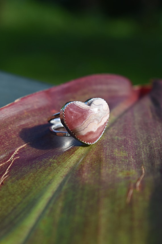 Rhodochrosite heart ring