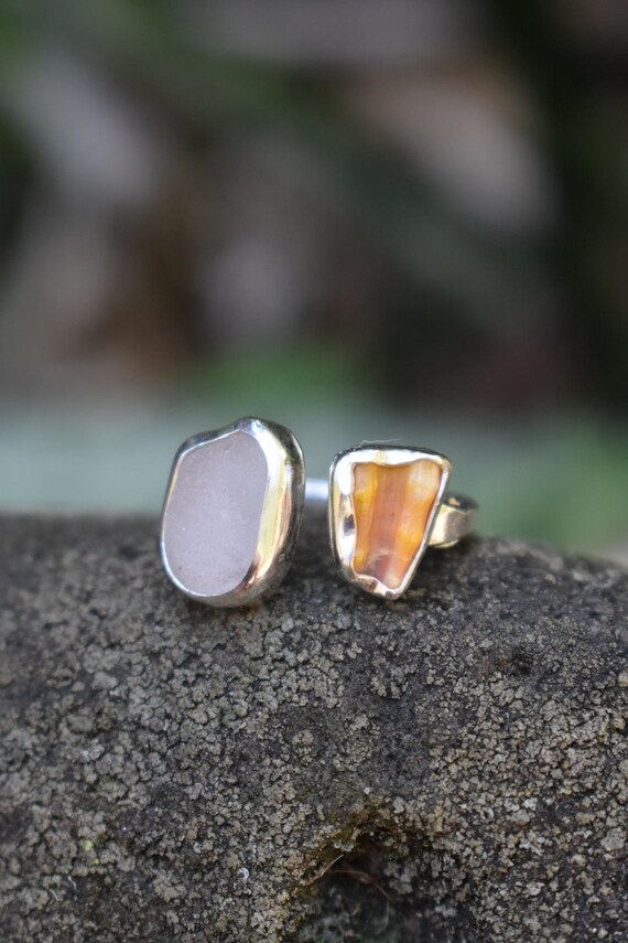 sunrise chip X seaglass ring