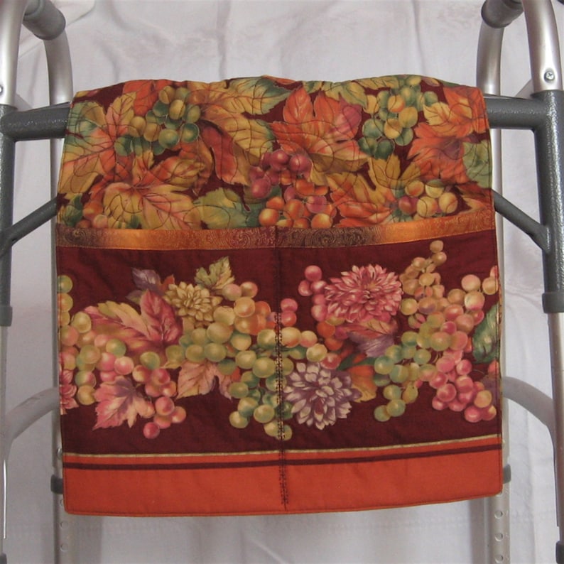 Grape Design on Burgundy Quilted Walker Rollator Saddlebag