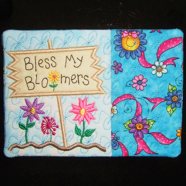 Bless My Bloomers Mug Rug - Quilted, Appliqued & Machine Embroidered