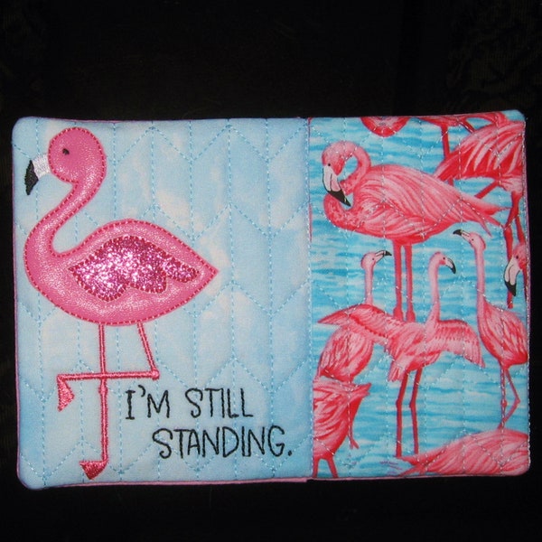 Flamingo Mug Rug - Quilted, Appliqued & Machine Embroidered