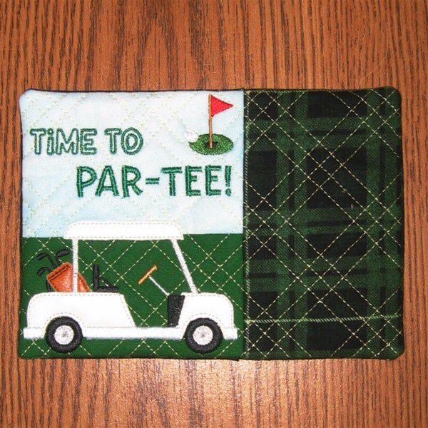 Golfer's Mug Rug - Quilted, Appliqued & Machine Embroidered