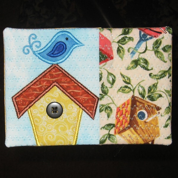 Birdhouse Mug Rug - Quilted, Appliqued & Machine Embroidered