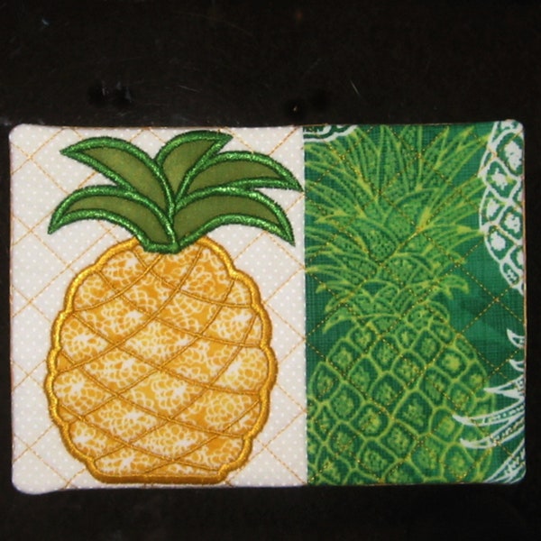 Pineapple Mug Rug - Quilted, Appliqued & Machine Embroidered