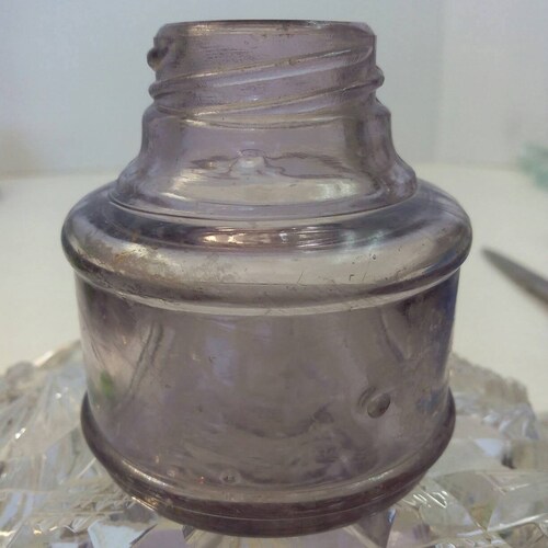Shops Antique Ink Bottle Lavender color spool shape 1880 to 1890 hand done 