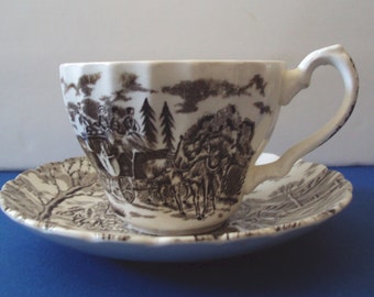 Staffordshire Cup and Saucer "Royal Mail" Transferware