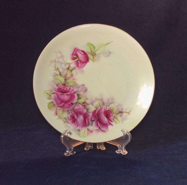Antique Hand Painted Plate With Roses, Signed - Etsy