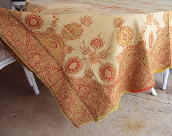 Kashmir woven Shawl Paisley Cream with Gold & Red