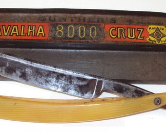 Straight Razor with original Lithographed tin box