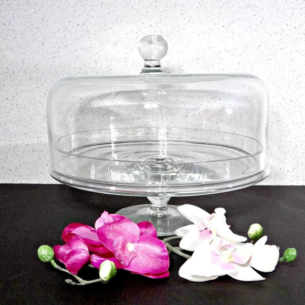 Vintage Clear Glass Pedestal Cake Stand with Dome Lid and Ball Handle 1960s Lidded Cake Stand Wedding Bridal Shower Anniversary Serving