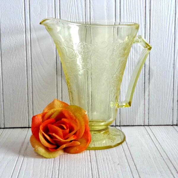 Vintage Florentine No. 2 Yellow Depression Glass Pitcher by Hazel Atlas 1930s Collectible Yellow Depression Glass Serving Pitcher