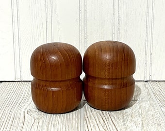 Vintage Danish Modern MCM Teakwood Rounded Salt and Pepper Shaker Set of Two Mushroom Style Kitchen Dining Dansk Design Wedding Gift Gifts