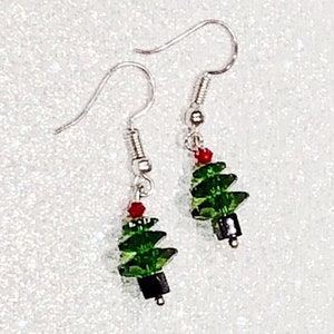 Christmas Tree Earrings Swarovski Crystal Holiday Xmas Tree Earrings Handcrafted Christmas Xmas Jewelry Etsy Gifts for Her Secret Santa Gift