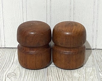 Vintage Danish Modern MCM Teakwood Salt and Pepper Shaker Set of Two Mushroom Style Kitchen Dining Dansk Design Wedding Gift Gifts