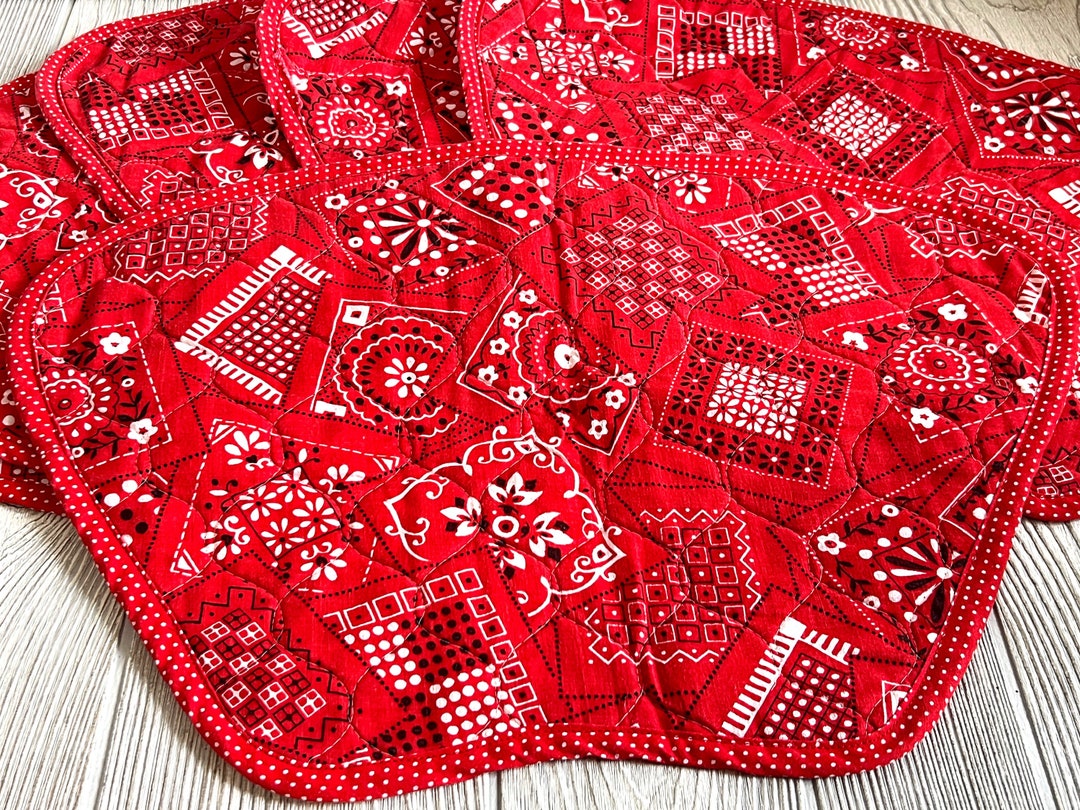 Vintage Handmade Patchwork Quilted Placemats Set of Six Red Etsy
