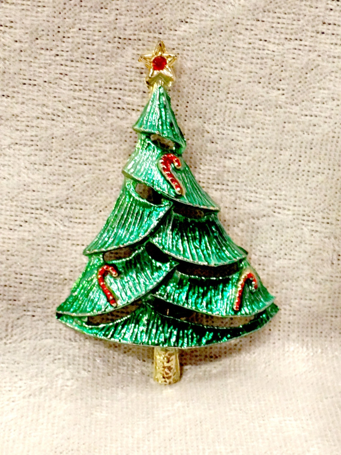 Vintage Christmas Tree Brooch Signed Beatrix Collectible Metallic