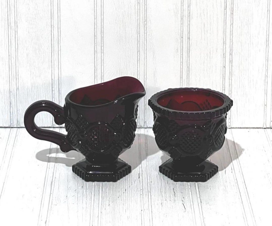 Vintage Avon Ruby Red 1876 Cape Cod Sugar Bowl and Creamer 3 Sets ...