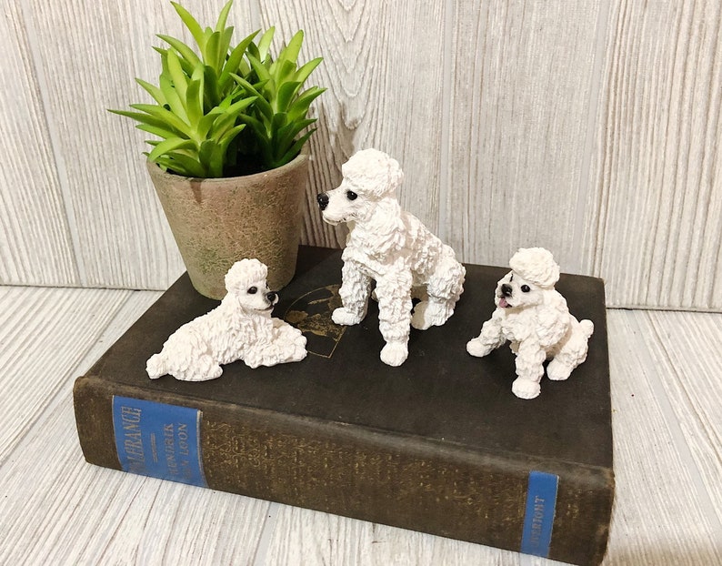 Vintage Poodle Figurine Family Set of 3 White Poodles Statues Etsy