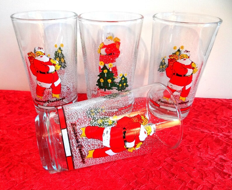 Vintage Firna Santa Claus Glasses Tumblers Set of 4 Made in Indonesia