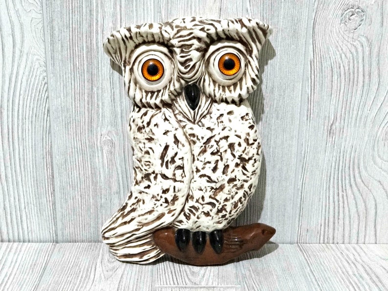 Vintage Owl Wall Decor Ceramic With Amber Gold Eyes By Arnel Farmhouse Rustic Country Style Home Gifts For Her Him Hanging