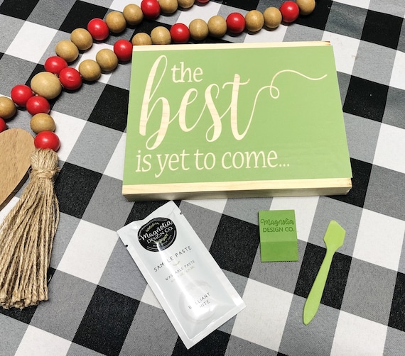 Magnolia Design Co DIY Kit The Best is Yet to Come Wood Shelf Sitter Adhesive Silkscreen Stencil Chalk DIY Craft Kit Sweet Chalkin Woman