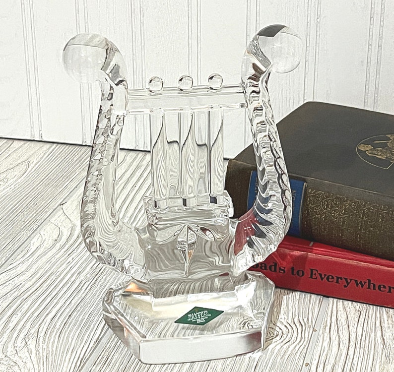 Vintage Lead Crystal Treble Cleft Glass Bookends by Shannon Crystal