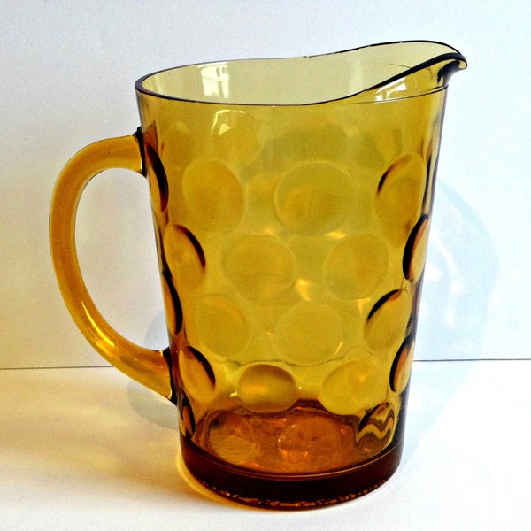 Vintage Hazel Atlas Eldorado Pitcher Amber Gold Mid Century 1950s-1960s, Retro Bubble Thumbprint Pitcher, Kitchenware Serving Dining Wedding