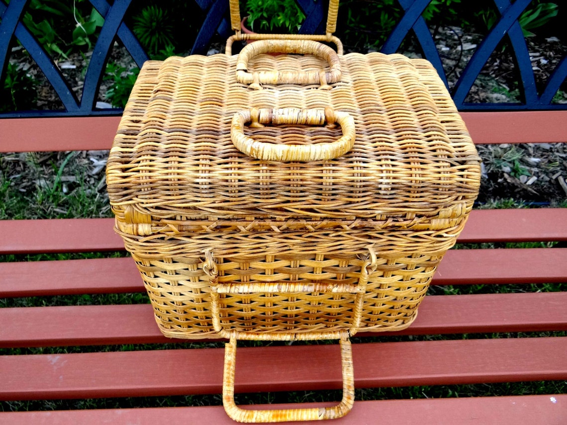 Vintage Picnic Basket Set Picnic Basket Wicker Picnic Set Etsy