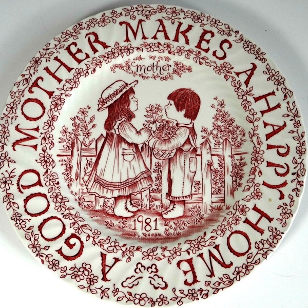 Vintage English Royal Crownford 'A Good Mother Makes A Happy Home' Plate in Red 1981, Norma Sherman Collectible, Mothers Day, Gifts For Her