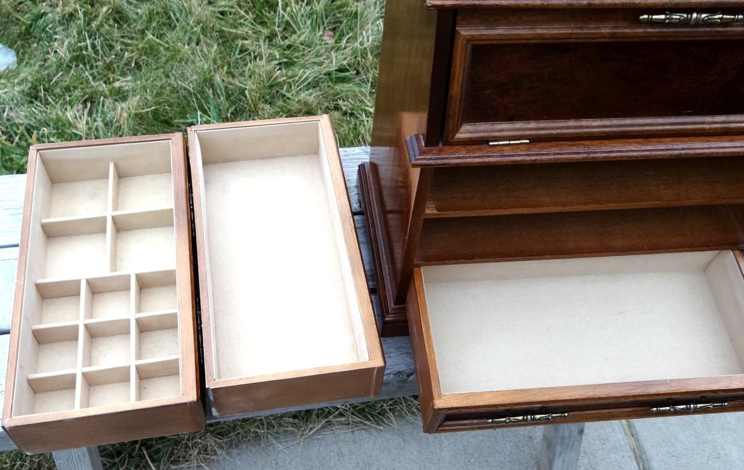 Vintage Wood Jewelry Box with Beveled Glass 1970s Large Tall Etsy