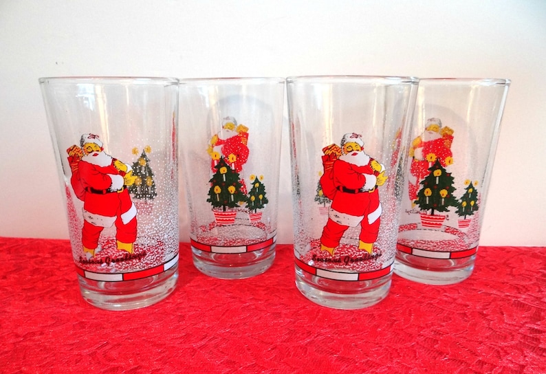 Vintage Firna Santa Claus Glasses Tumblers Set of 4 Made in Indonesia