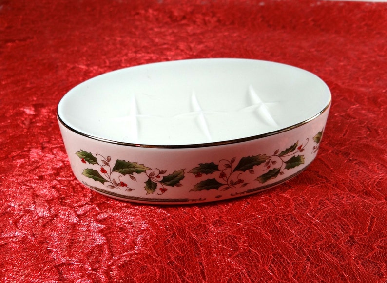 Vintage Christmas Holly and Berry Porcelain Soap Dish Made in Etsy