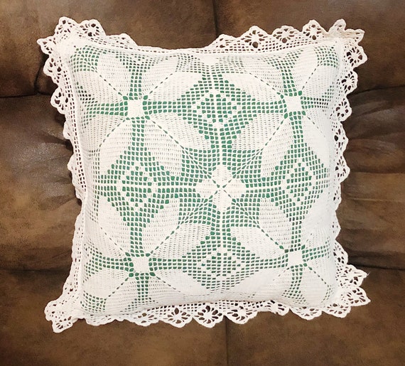 Vintage Crocheted Pillow in Ecru With Poinsettia Design and Etsy
