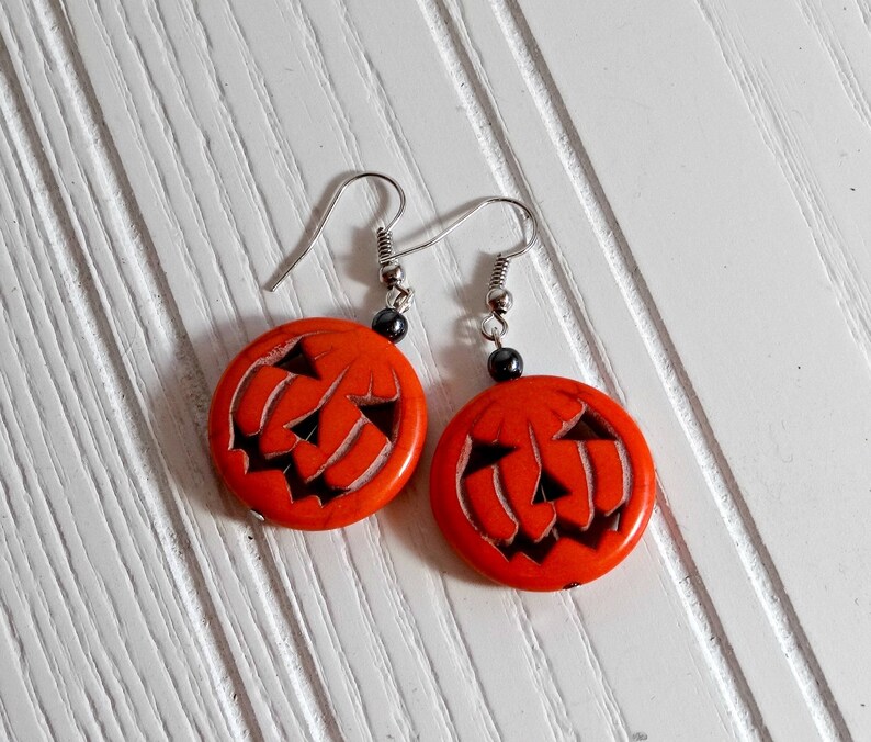 Pumpkin Earrings, Unisex Halloween Jewelry, Orange Jackolantern