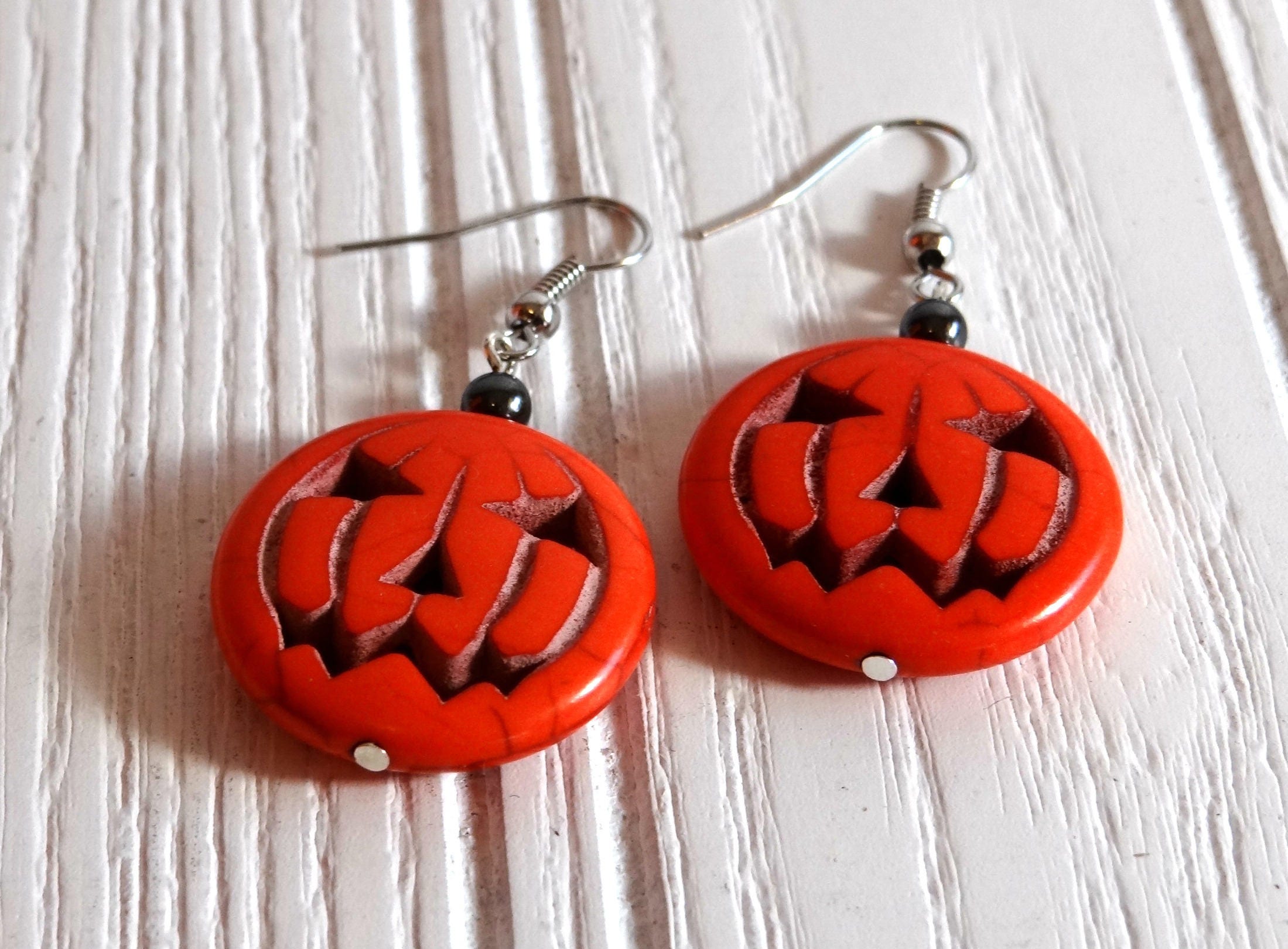 Pumpkin Earrings, Unisex Halloween Jewelry, Orange Jack-o-lantern ...