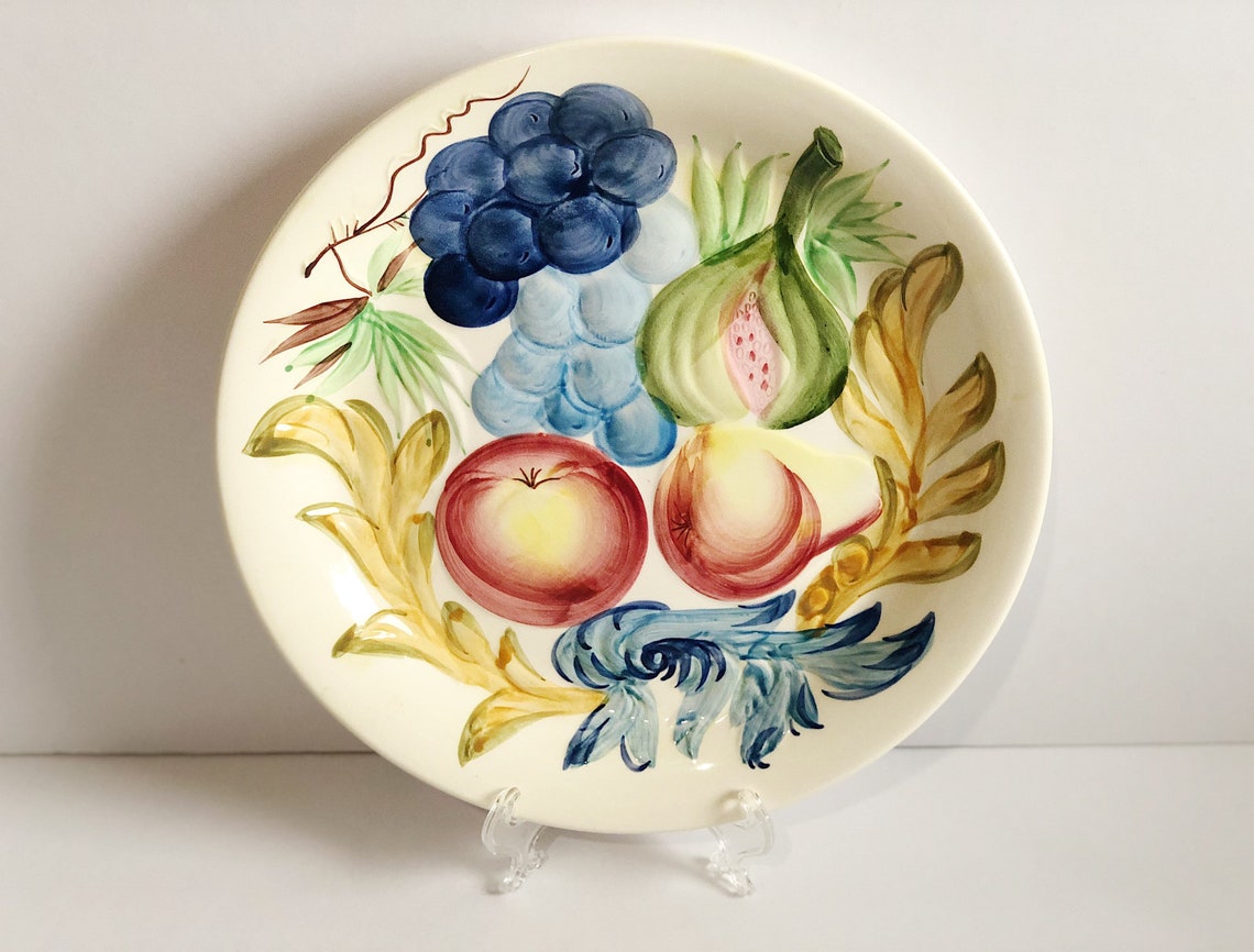 Vintage Fruit Bowl and Matching Plate Set With Fruit Designs Etsy