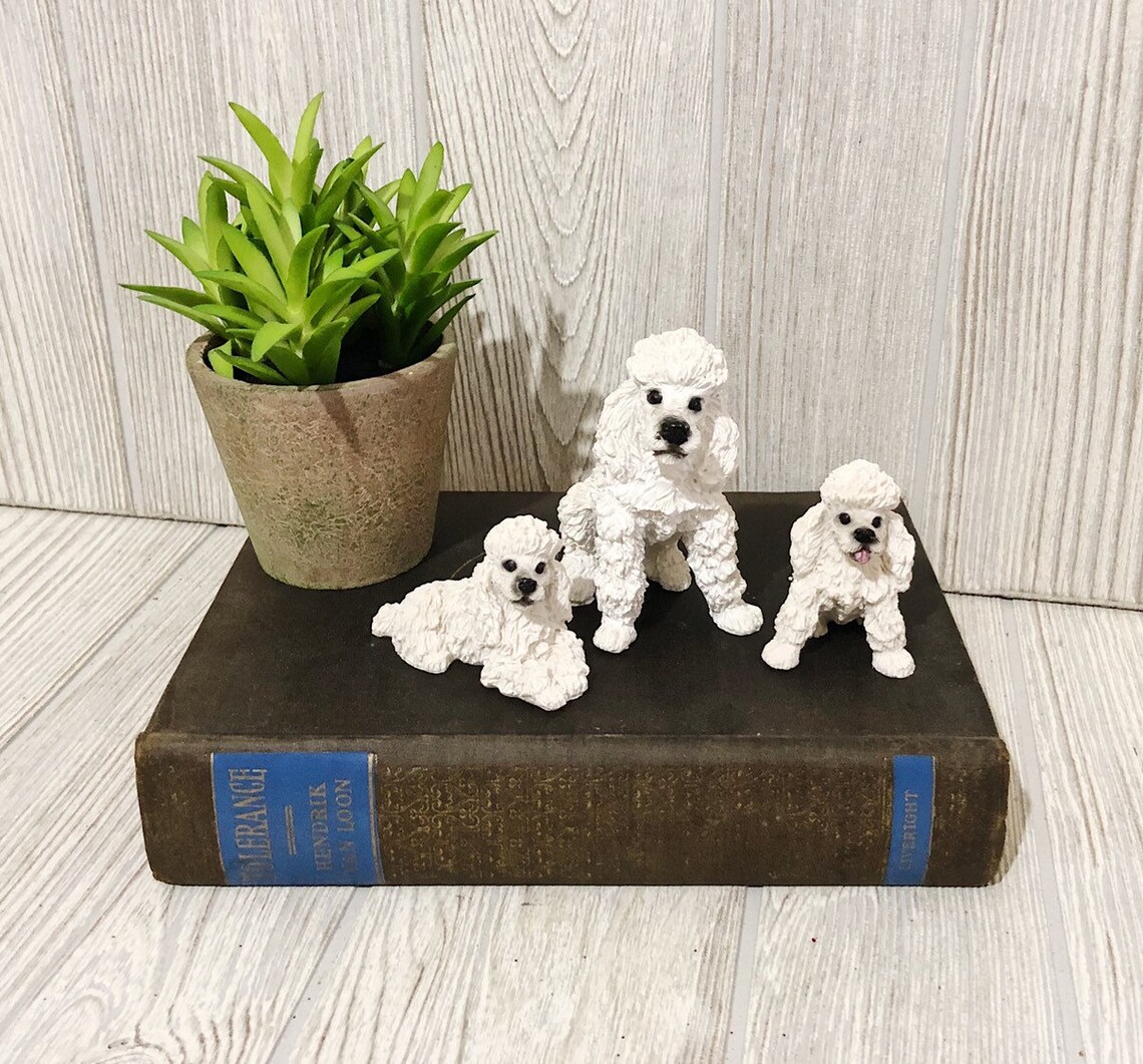 Vintage Poodle Figurine Family Set of 3 White Poodles Statues Etsy