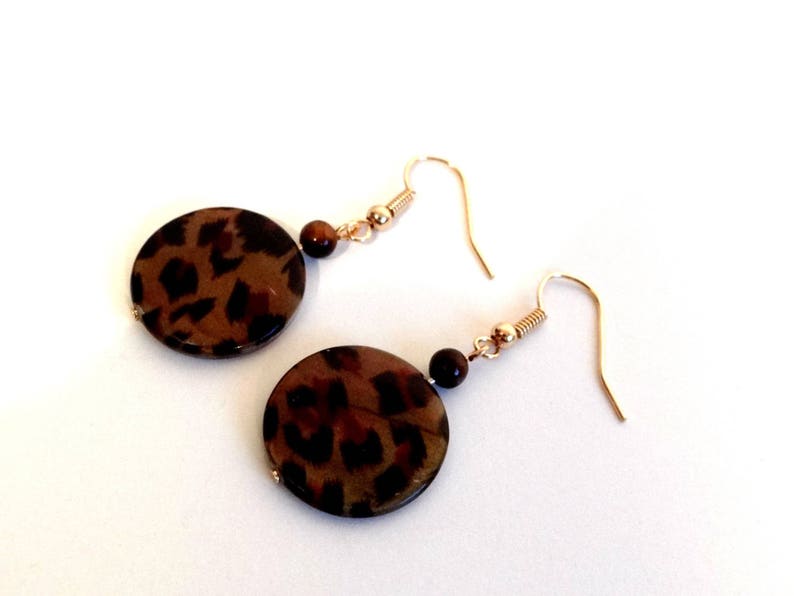 Leopard Print Shell Earrings With Tiger Eye Beads Handmade - Etsy