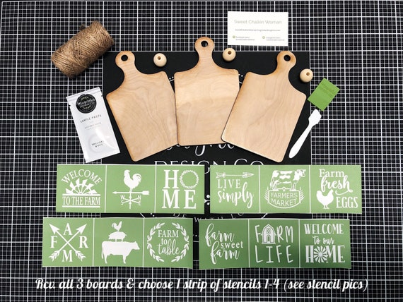 Magnolia Design Co DIY Mini Cutting Boards Kit Reusable Adhesive Silkscreen Stencil Chalk Paste DIY Craft Kit Gift Sweet Chalkin Woman