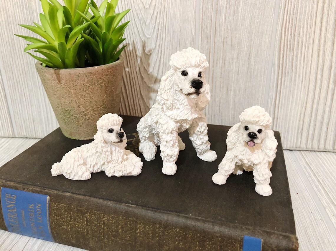 Vintage Poodle Figurine Family Set of 3 White Poodles Statues Etsy