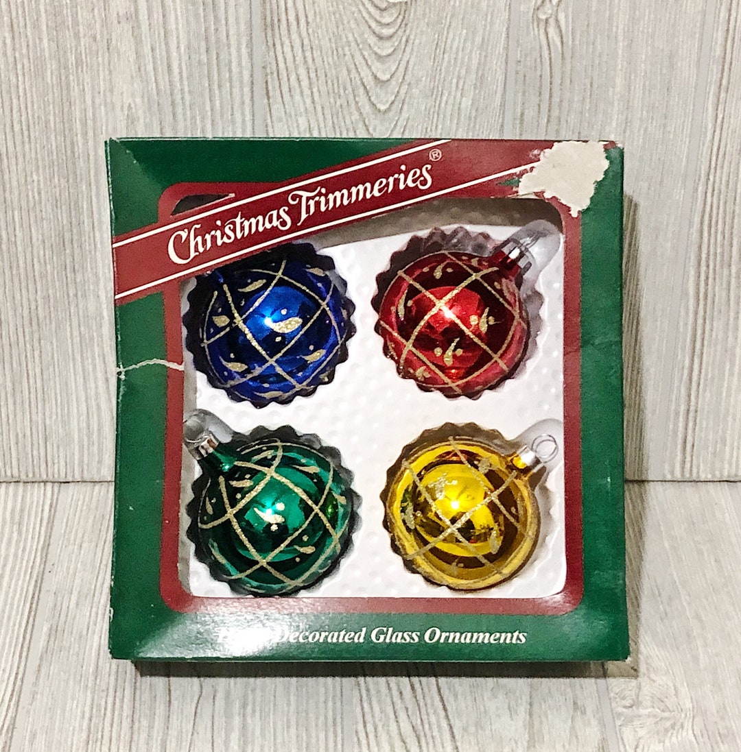 Vintage Christmas Hand Decorated Glass Ornaments Set of Four in ...