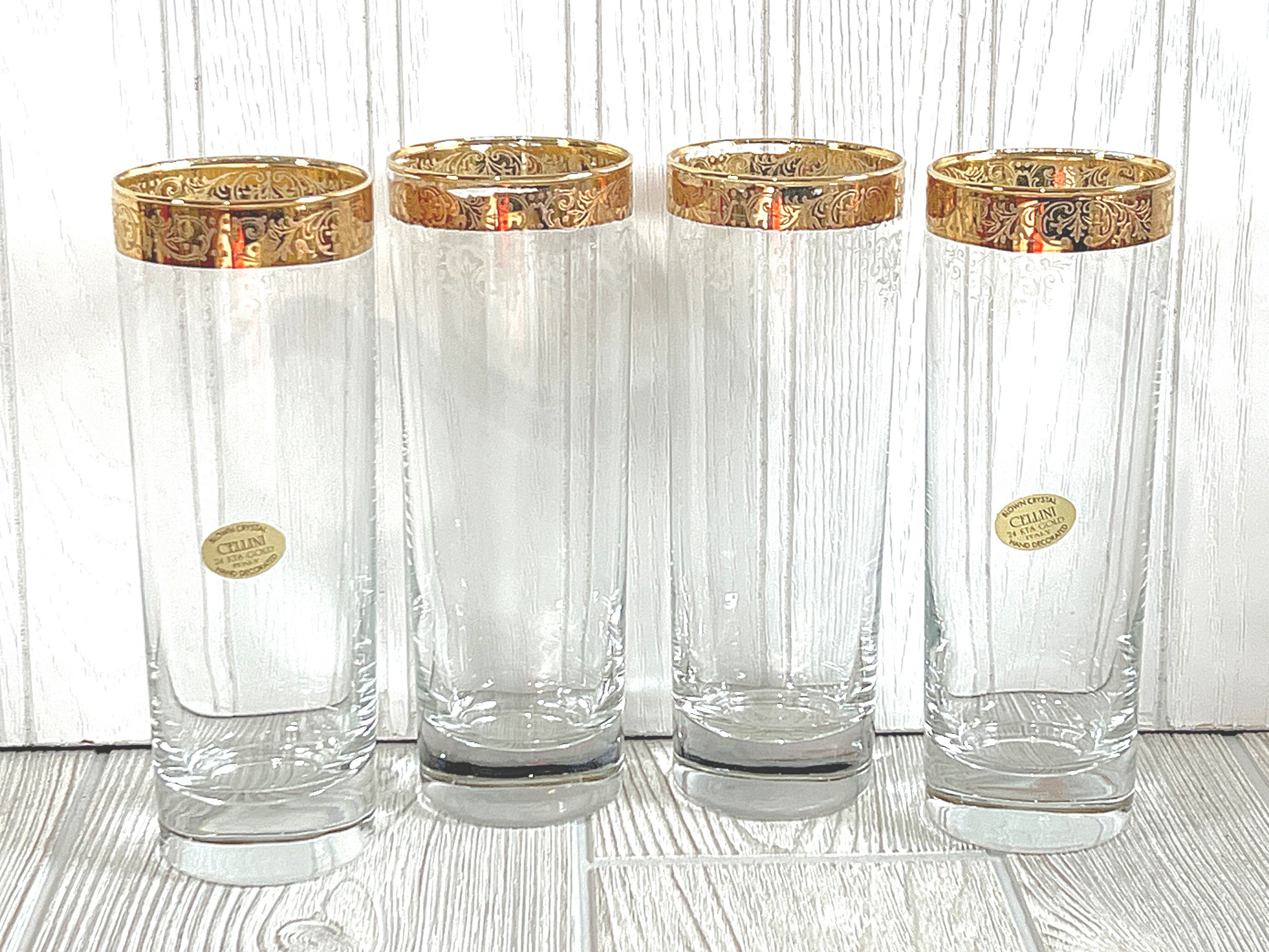 Vintage Gold Rimmed 24 Kt Gold Tall Glasses Set of 4 Cellini Etsy